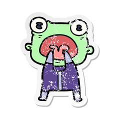 distressed sticker of a cartoon weird alien communicating