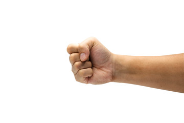 Fist hand action or zero symbol from hand. Isolated on white background with clipping path concept.Image.