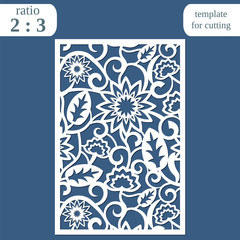 Laser cut wedding card template, paper openwork greeting card, template for cutting, floral pattern, lasercut metal panel,  vector illustration