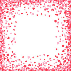 Rectangular frame with pink and red hearts