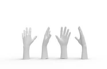 White Mannequin Hands Set on a white background. 3d image, 3d rendering