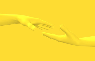 Helping Hands Concept, 3D Render, Yellow Color