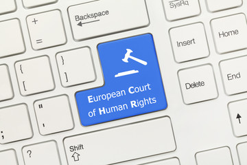 White conceptual keyboard - European Court of Human Rights (blue key)
