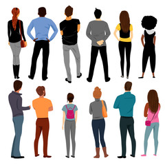 view of people behind. group of people. a set of vectors