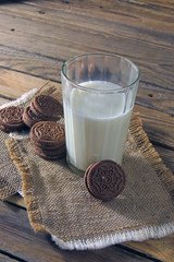 glass of milk with homemade cookies