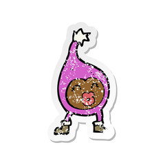 retro distressed sticker of a cartoon funny creature