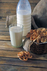 glass of milk with homemade cookies