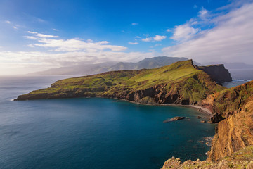 Fototapeta premium Cliffs view on East coast of Madeira island. Ponta de Sao Lourenco. Portugal.