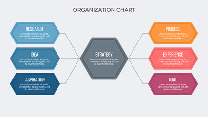 Business infographic. Organization chart with 6 options. Vector template.