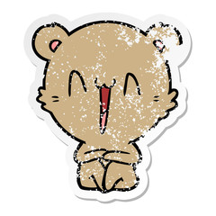 distressed sticker of a happy bear sitting cartoon