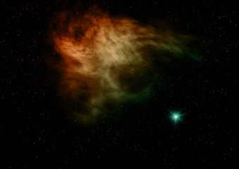 Naklejka na ściany i meble Far being shone nebula and star field. 3D rendering