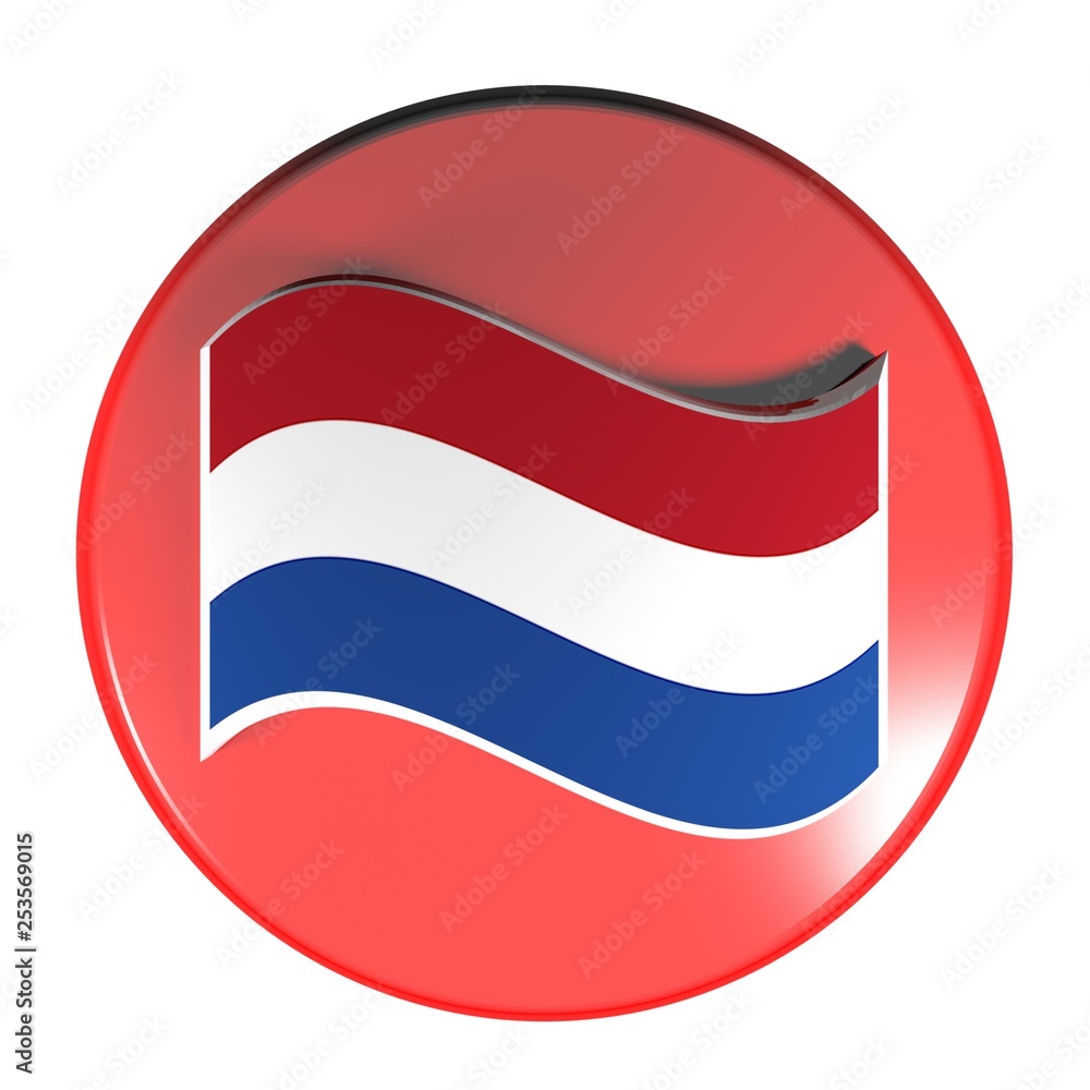 Aufkleber red circle push button flag of nederland - 3d rendering illustration