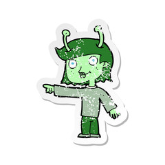 retro distressed sticker of a cartoon space alien