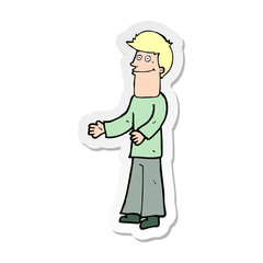 sticker of a cartoon man shrugging shoulders