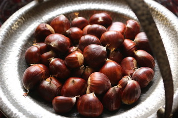 Chestnuts in a silver bowl