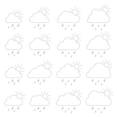 Sun, cloud with raindrops on a white background
