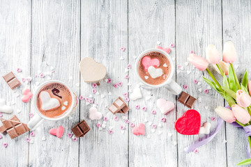 Valentines day hot chocolate with marshmallow hearts