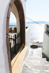 Firostefani town street in Santorini island, Greece