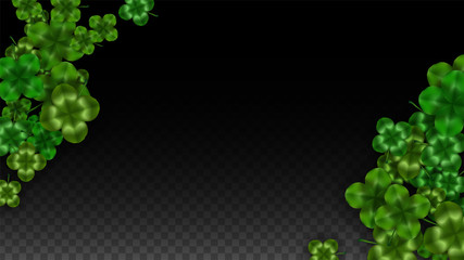 Vector Clover Leaf  Isolated on Transparent Background with Space for Text. St. Patrick's Day Illustration. Ireland's Lucky Shamrock Poster. Invintation for Concert in Pub. Top View. Success Symbols.