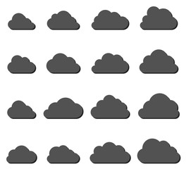 Cloud shapes collection with shadow on white background
