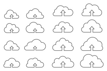 Cloud upload collection on white background
