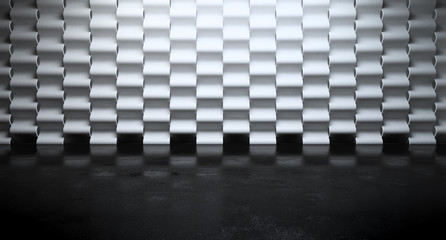 Futuristic modern abstract background.  White zigzag or triangle wall on concret wall. 3d illustration.