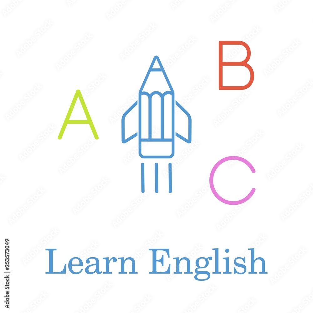 Poster learn english. linear color vector icon.