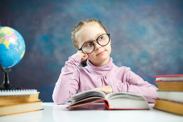 Beautiful Little Schoolgirl Read Book Thoughtfully