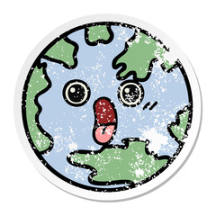 distressed sticker of a cute cartoon planet earth
