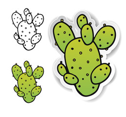 cute cartoon doodle style cactus and paper cut sticker style isolated element for decoration