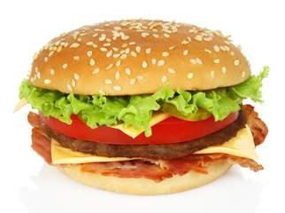 Big hamburger on white background