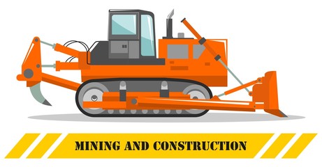 Dozer. Bulldozer. Detailed illustration of heavy mining machine and construction equipment. Vector illustration.
