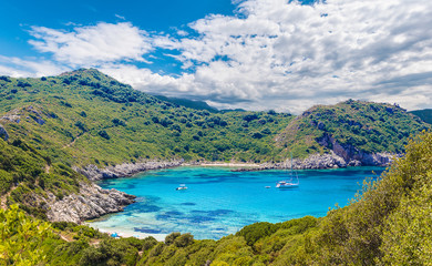 Blue lagoon of Porto Timoni, Corfu island, Greece