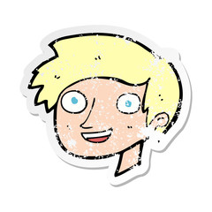 retro distressed sticker of a cartoon happy boy face