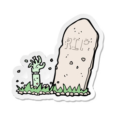 sticker of a cartoon zombie rising from grave