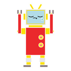 flat color retro cartoon crying robot