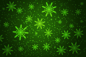 Fototapeta na wymiar Christmas Background, Bokeh snowflakes green background