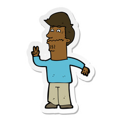 Fototapeta premium sticker of a cartoon man giving peace sign