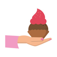hand holding cupcake cartoon