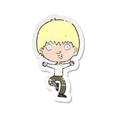 retro distressed sticker of a cartoon excited boy