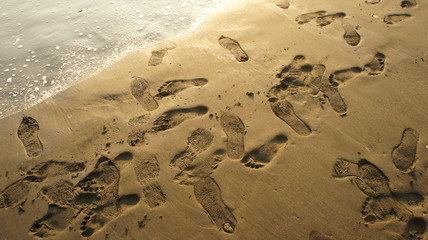 Sandy beach sunset Footsteps