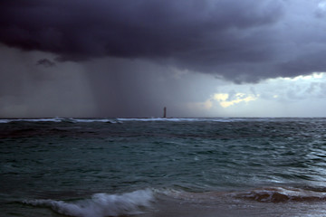 Storm clouds, storm Passing over the ocean, dramatic clouds after storm coast line