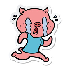 sticker of a crying pig cartoon