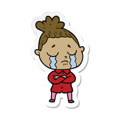 sticker of a cartoon crying woman