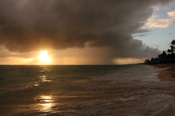 Storm clouds, storm Passing over the ocean, dramatic clouds after storm coast line