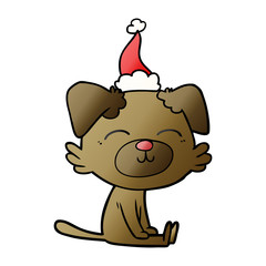 gradient cartoon of a dog wearing santa hat