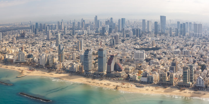 Tel Aviv Skyline Panorama Israel Strand Stadt Meer Luftbild Hochh&auml;user