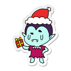 christmas sticker cartoon of kawaii vampire