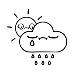 line drawing cartoon storm cloud and sun