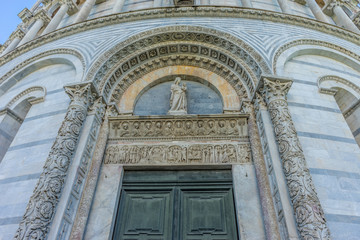 Pisa Baptistery Battistero di Pisa on Piazza del Miracoli Duomo square,Camposanto cemetery, leaning tower of pisa in Tuscany, Italy